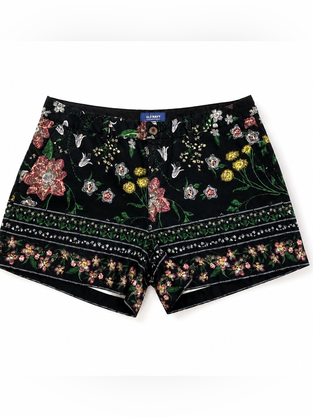 Old Navy Women’s Size 8 Black Floral Print Shorts Boho Cottagecore